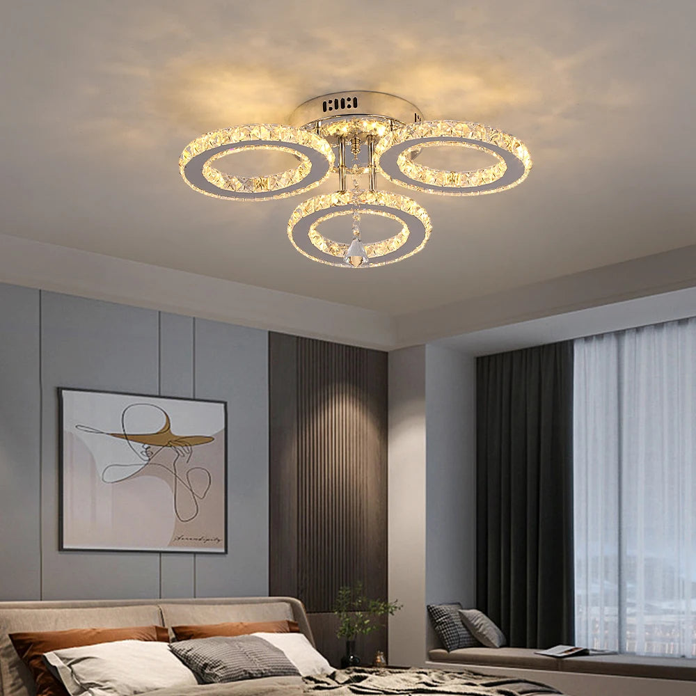 Luxuluxolight  Custom Design Modern Stainless Steel 3 Rings Living Room  LED Warm Light Ceiling Lamp