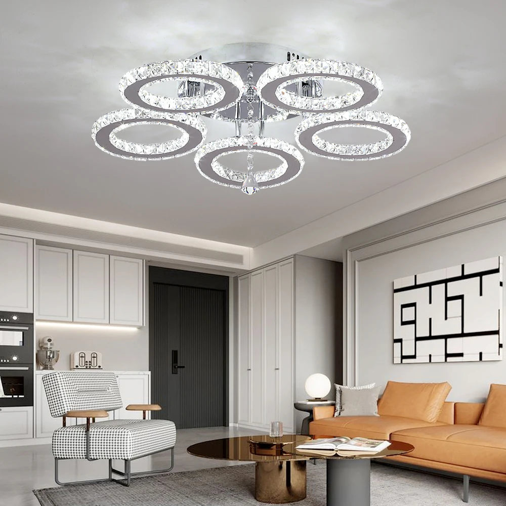 luxoluxoralight Surface Mounted Round Led Crystal Ceiling Lights for Living Room