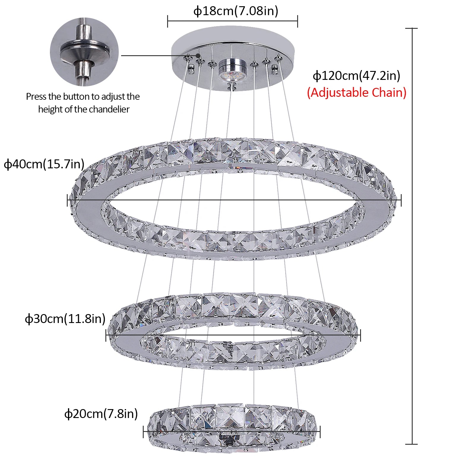 luxoluxoralightModern LED Lighting  3 Rings Hanging Crystal Chandelier Pendant Light