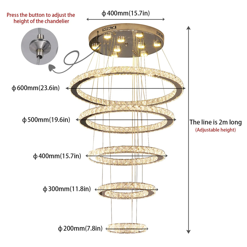 Stair Hanging Long Drop Light Crystal Pendant Lights Round Staircase Chandelier