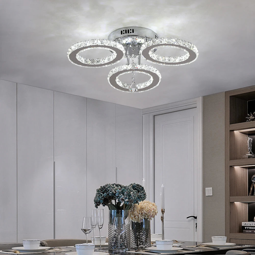 Luxuluxolight  Custom Design Modern Stainless Steel 3 Rings Living Room  LED Warm Light Ceiling Lamp