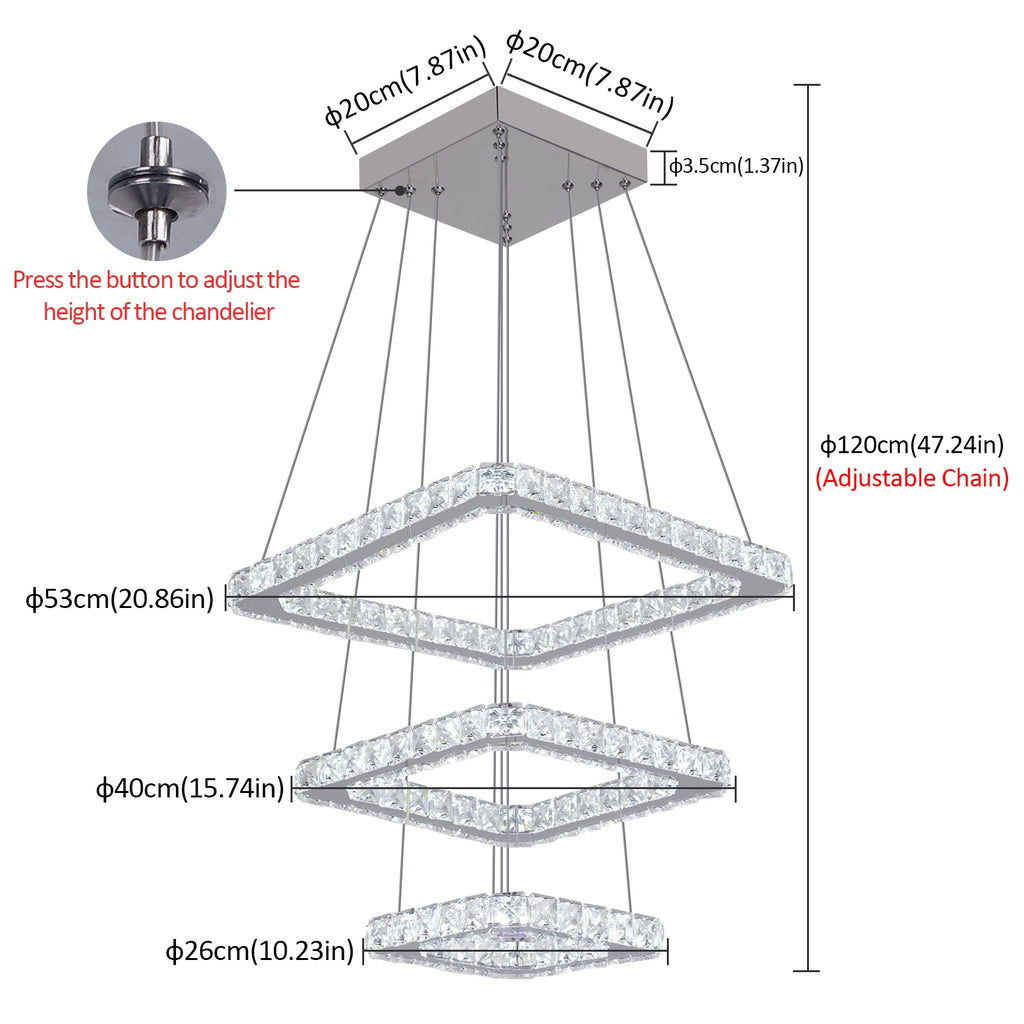 Modern Luxury Square Crystal Chandelier Stainless Steel Ceiling Lights for Living Room