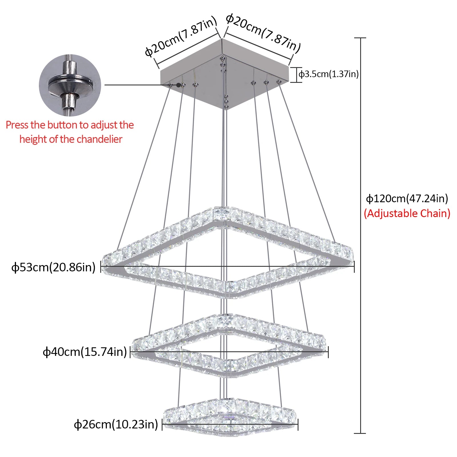 Modern Luxury Square Crystal Chandelier Stainless Steel Ceiling Lights for Living Room
