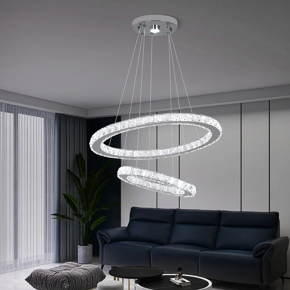 luxuluxolightLight Smart Stainless Steel Crystal Adjustable Height  Living Room Chandelier Led Pendant