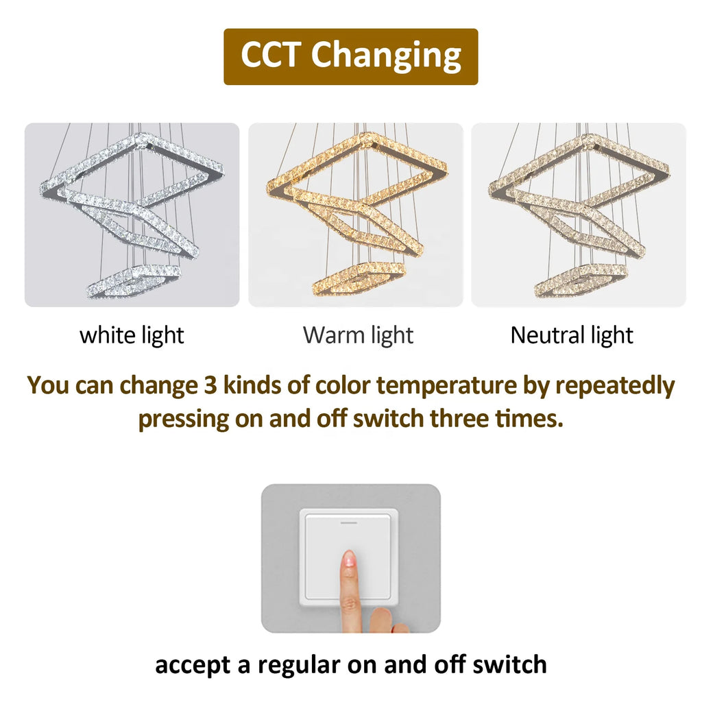 Modern Luxury Square Crystal Chandelier Stainless Steel Ceiling Lights for Living Room