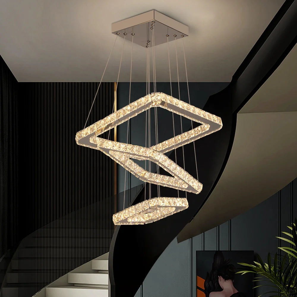 Modern Luxury Square Crystal Chandelier Stainless Steel Ceiling Lights for Living Room