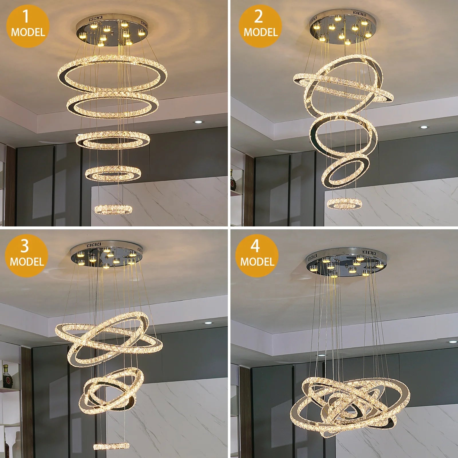 Stair Hanging Long Drop Light Crystal Pendant Lights Round Staircase Chandelier