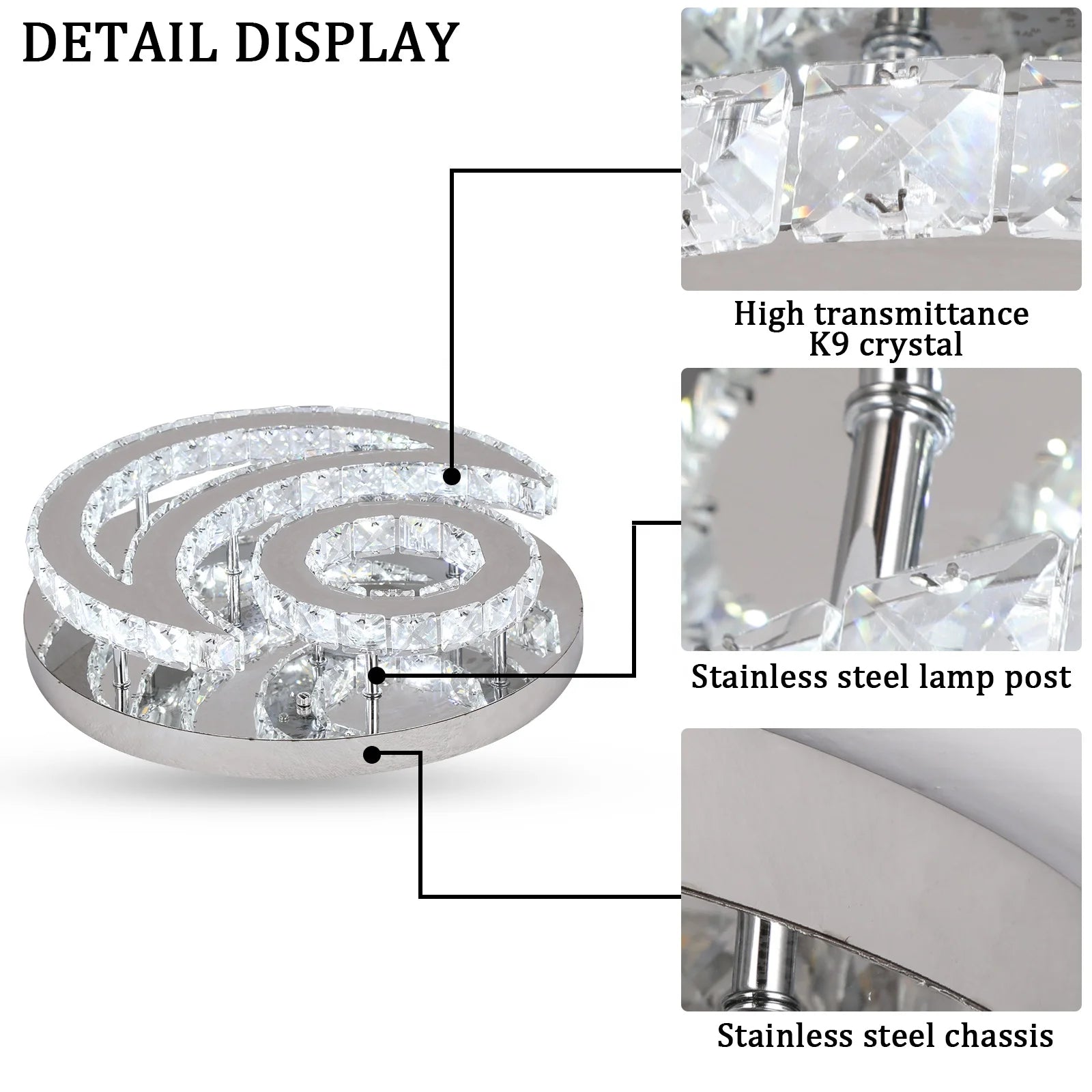 Luxuluxolight  Contemporary 33W Sun Moon Crystal Ceiling Lamp for Apartment Bedroom Plafonnier