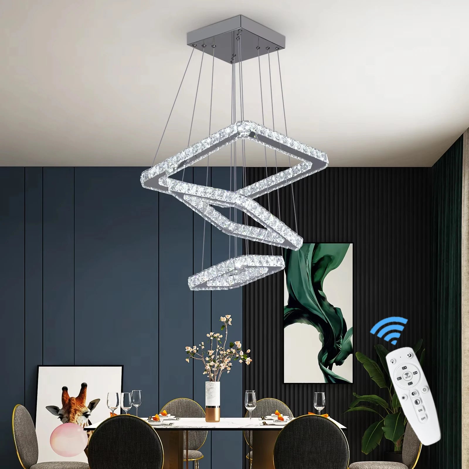 Modern Luxury Square Crystal Chandelier Stainless Steel Ceiling Lights for Living Room