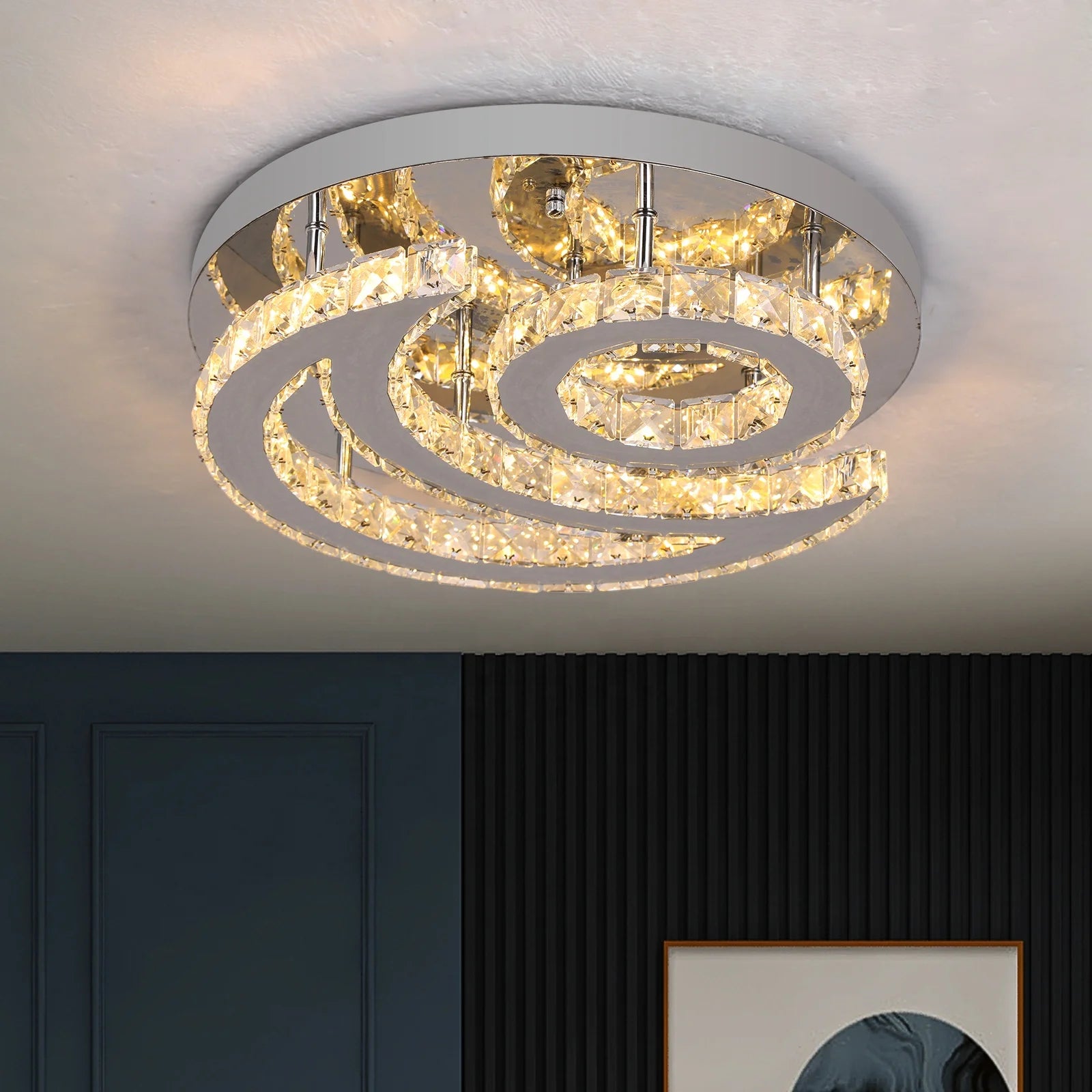 Luxuluxolight  Contemporary 33W Sun Moon Crystal Ceiling Lamp for Apartment Bedroom Plafonnier
