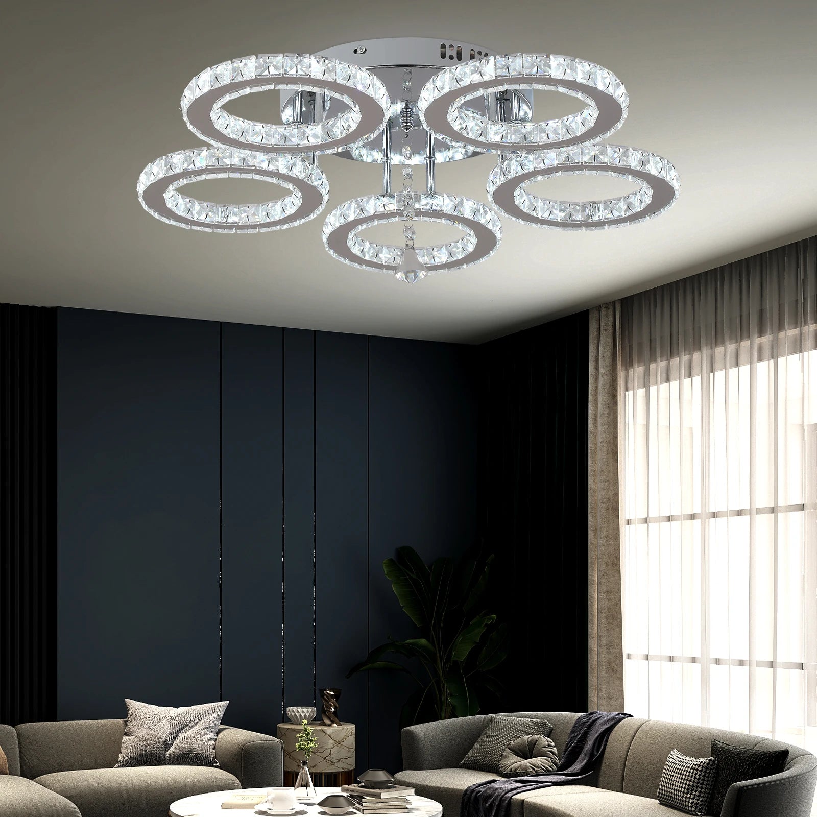 luxoluxoralight Surface Mounted Round Led Crystal Ceiling Lights for Living Room