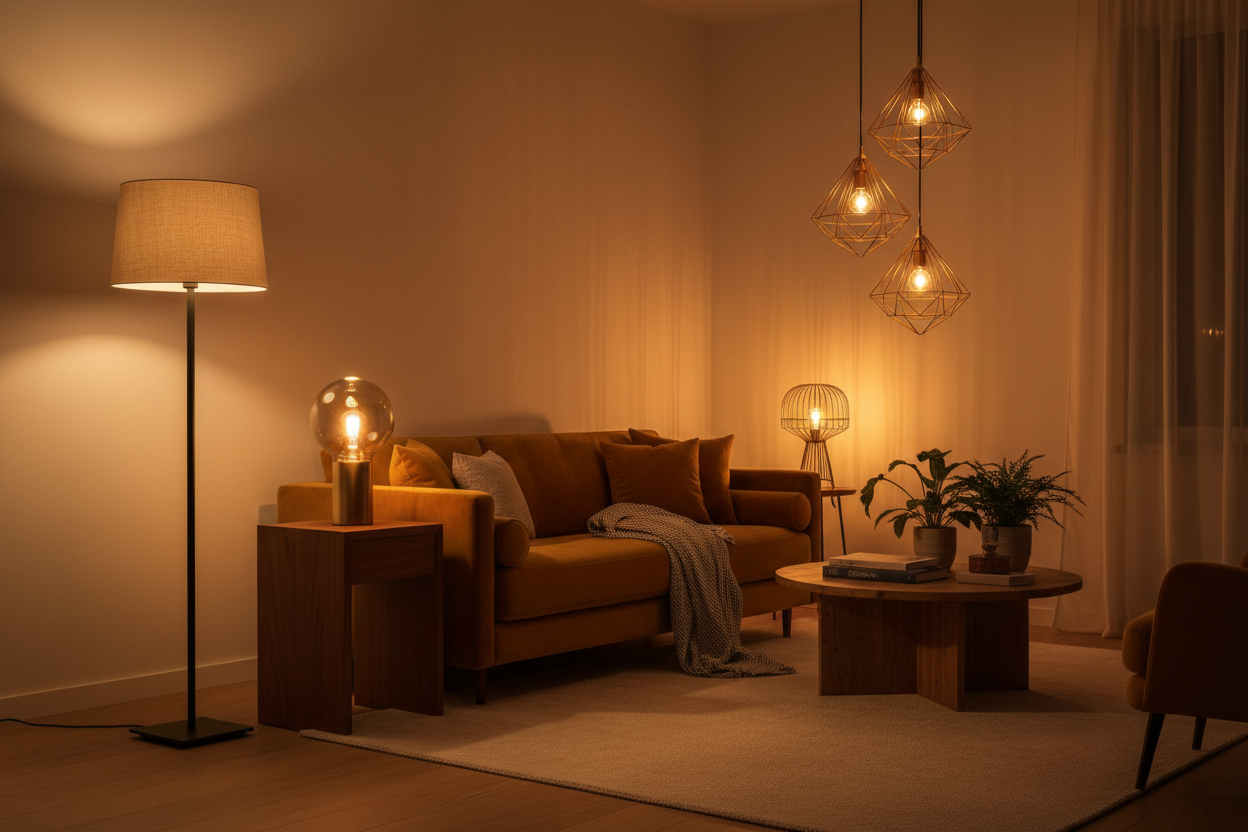 “I want you to create an image of beautiful lamps that softly illuminate a home.”